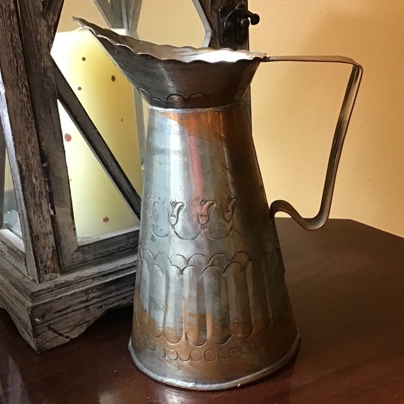 Vintage Handcrafted silver wash copper pitcher - Picture 1 of 8